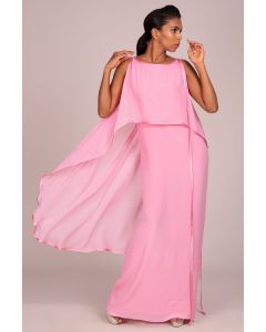 Boat Neck Sleeveless Short To Long Curved Hem Layered Embroidered Gown