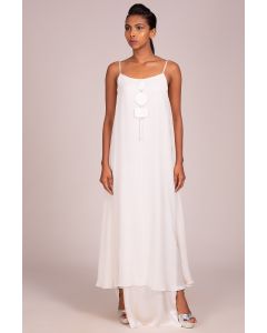 Strappy Layered Gown With Tassel Necklace Style Embroidered Detail