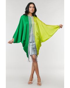 Neon & Green Half n Half Fringe Yoke Dress