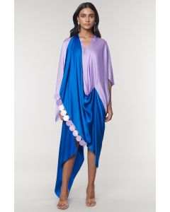 Lilac & Blue Scalloped Detailed Draped Sash Dress