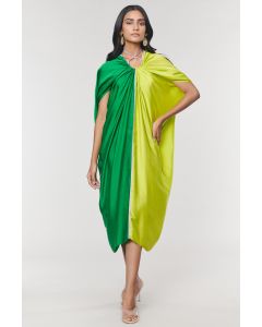 Green & Neon Half n Half Ring Dress