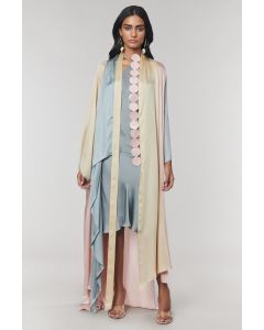Grey & Blush Scalloped Detailed Cape With Grey Slip Dress