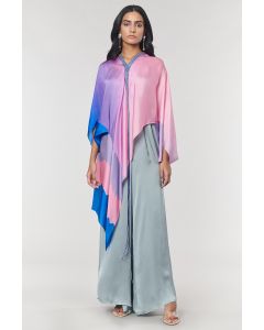 Blue Ombre Printed Fringed Neck Kaftan Tunic