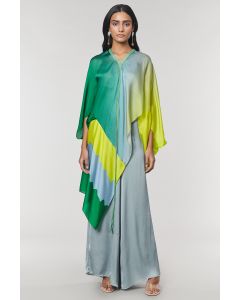 Green Ombre Printed Fringe Neck Kaftan Tunic