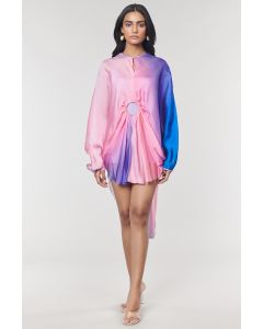 Blue Ombre Printed Ring Dress