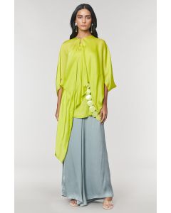 Neon Scalloped Detailed Asymmetrical Cape Top
