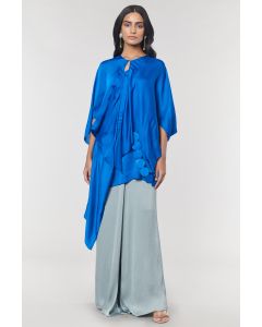 Blue Scalloped Detailed Asymmetrical Cape Top