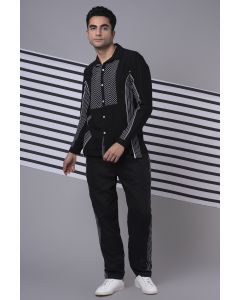 Black Striped Panelled Shirt & Pant Co-Ord Set