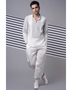 White Striped Yoke Shirt & Jogger Co-Ord Set