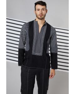 Black Striped Yoke Shirt