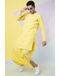 Yellow Kurta With Seafoam Tape