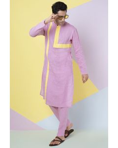 Lavender With Yellow Pintucks Kurta