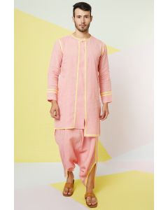 Cherry Blossom Kurta Set With Yellow Tape