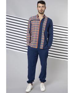 Blue Handloom Cotton Jogger Pants