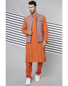 Orange Handloom Cotton Bundi Jacket