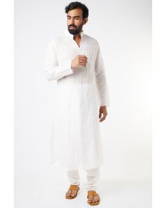 White Gauze Linen Pintuck Kurta